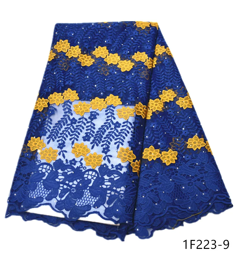 

Good quality french lace fabric with stones African lace fabric latest tulle laces fabrics for 5 yards dress material 1F223