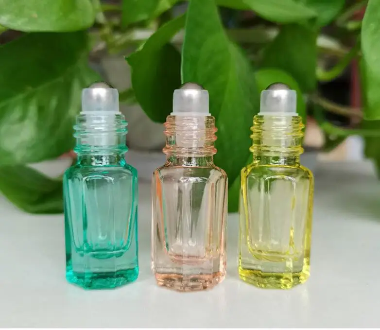 Botella port&aacute;til enrollable de 3ml, botellas de vidrio octogonal, bola de acero, botellas de aceite, viales, contenedor de Perfume con puntos, 200 unids/lote-5