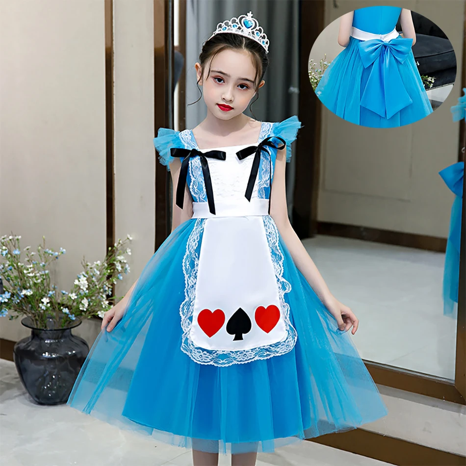 

Girls Princess Alice Dress Fancy Cosplay Costume For Birthday Party Lace Bowknot Clothes Children Infant Vestido Kids 3-10 Years