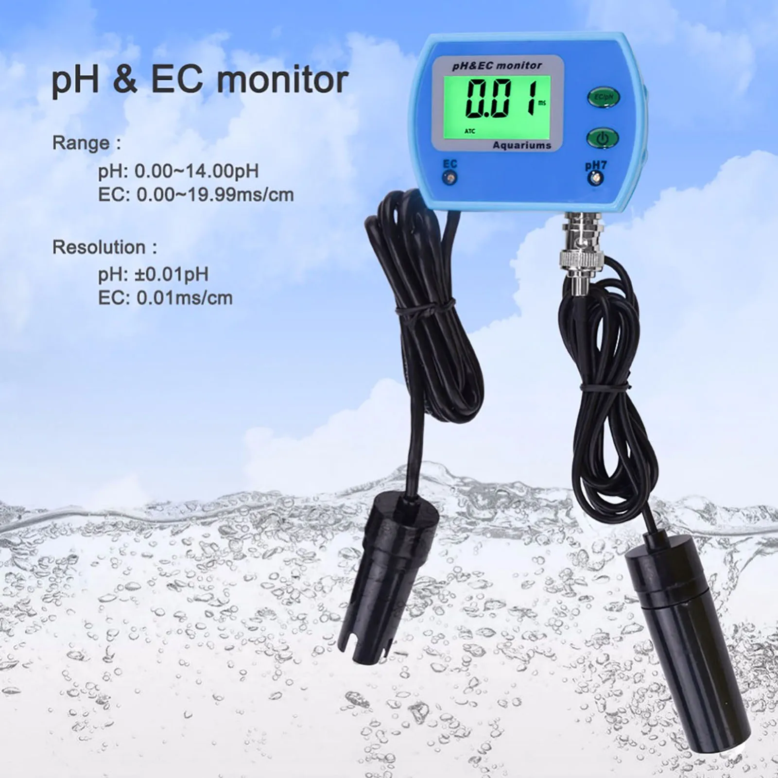 

ph meter Professional 2 In 1 PH Meter EC Meter Multifunctional Water Quality Monitor PH / EC Monitor for Aquarium