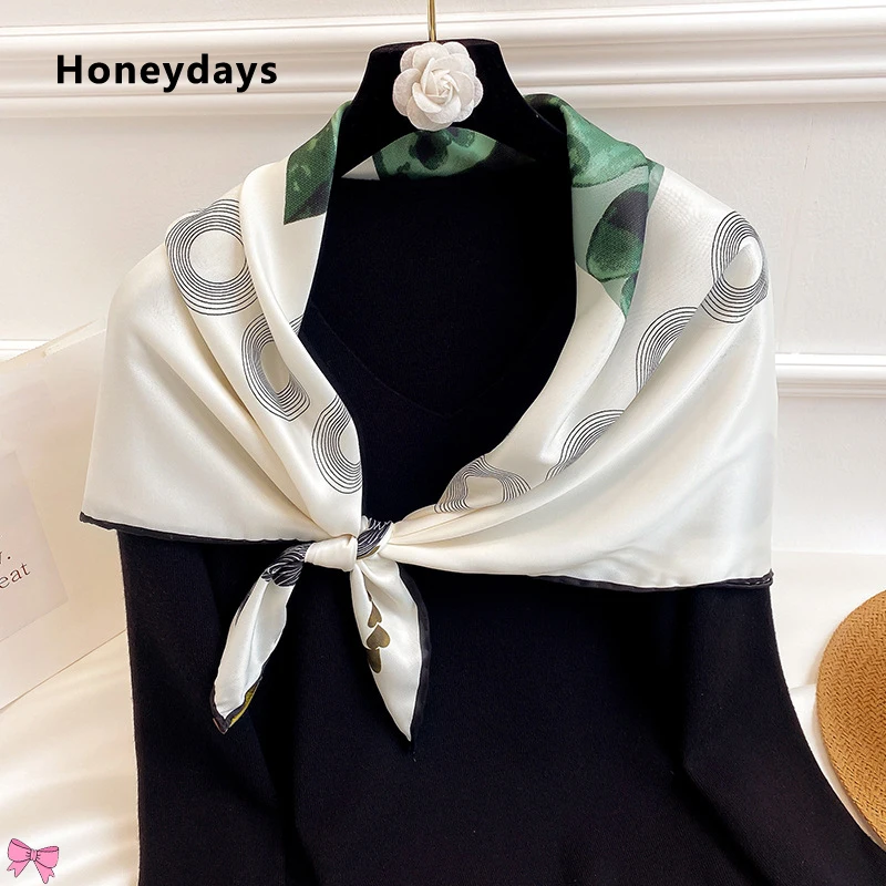 

New Square Silk Scarf Women Neckerchief Designer Print Chiffon Hijab Sunscreen Beach Towel Casual Decorative Scarfs Holiday Gift