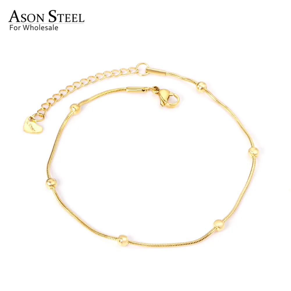 

ASONSTEEL Gold Color Chain Anklet 316L Stainless Steel Bead Foot Chains with Extender Adjustable Fashion Jewelry for Women