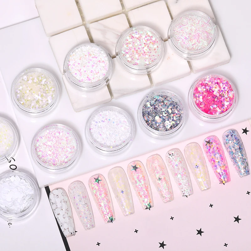 1 коробка розовый желтый красочный блеск украшения для ногтей нерегулярные