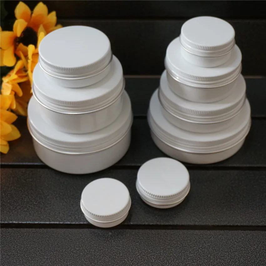 

68*25mm White Aluminum Box Metal Tin Cans 60ml Empty Round Cosmetic Cream 60g Containers DIY Refillable Jar Tea Aluminum Pot