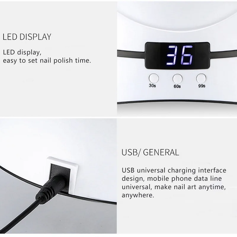 УФ-лампа для ногтей 24 Вт Сушилка всех типов геля 12 светодиодных УФ-ламп USB 30s 60s 90s