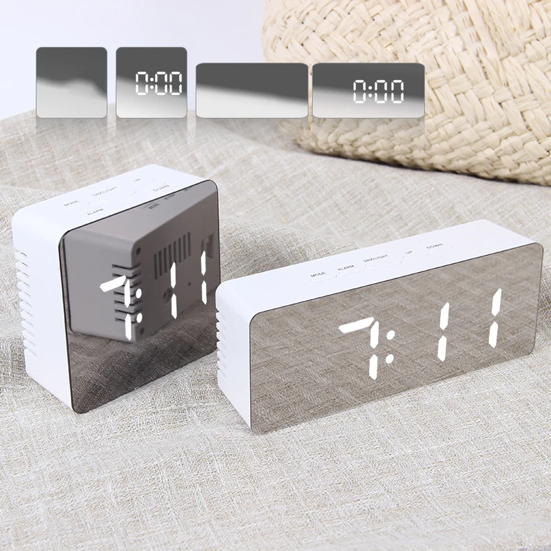 Светодиодный Будильник с зеркалом цифровой будильник настольные часы