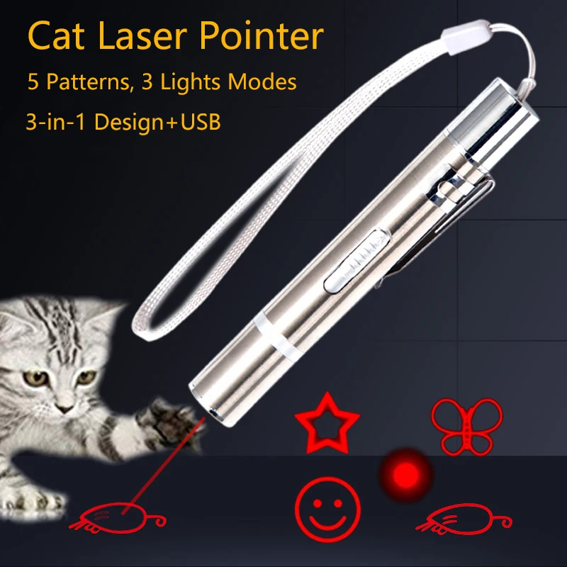 

Pet Toy USB Rechargeable 3 In 1 Funny Cat Chaser Stick Mini Flashlight Red LED Laser Pointer Funny Cat Pen Pet Supplies