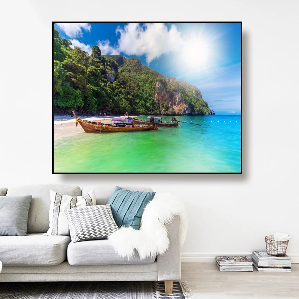 

Cassisy Canvas Art Painting Seaside Alpine scenery Art Poster Picture Wall Decor Modern Home Decoration For Living room Office