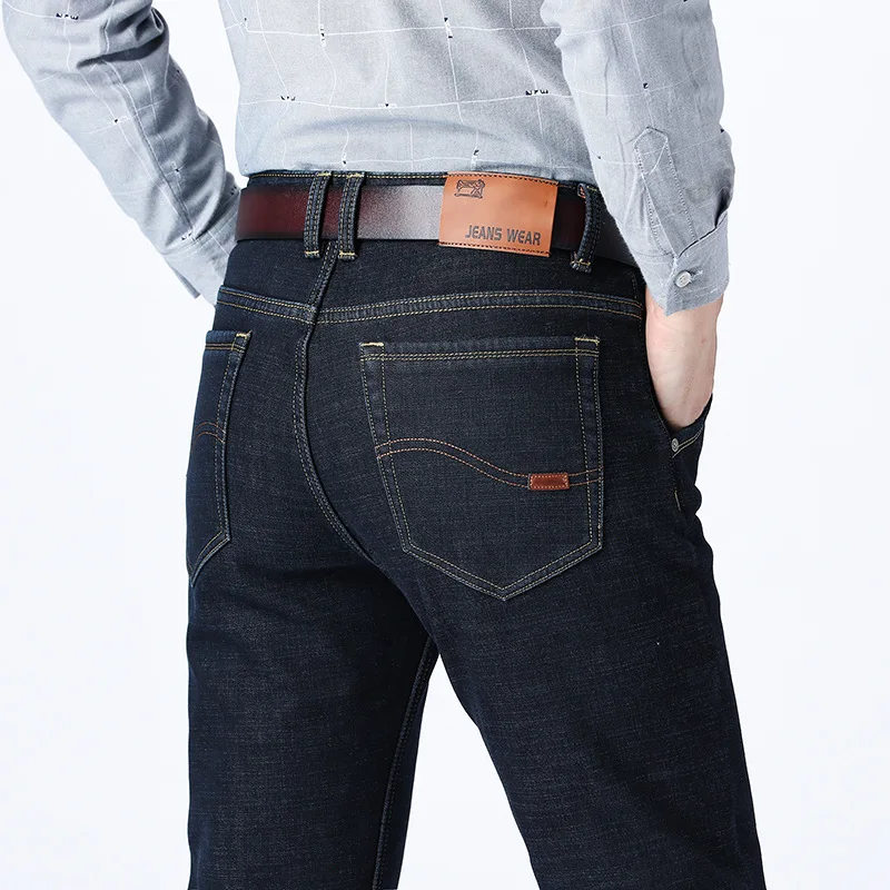 Джинсы мужские Фланелевые стрейчевые теплые брюки с флисовой подкладкой прямые