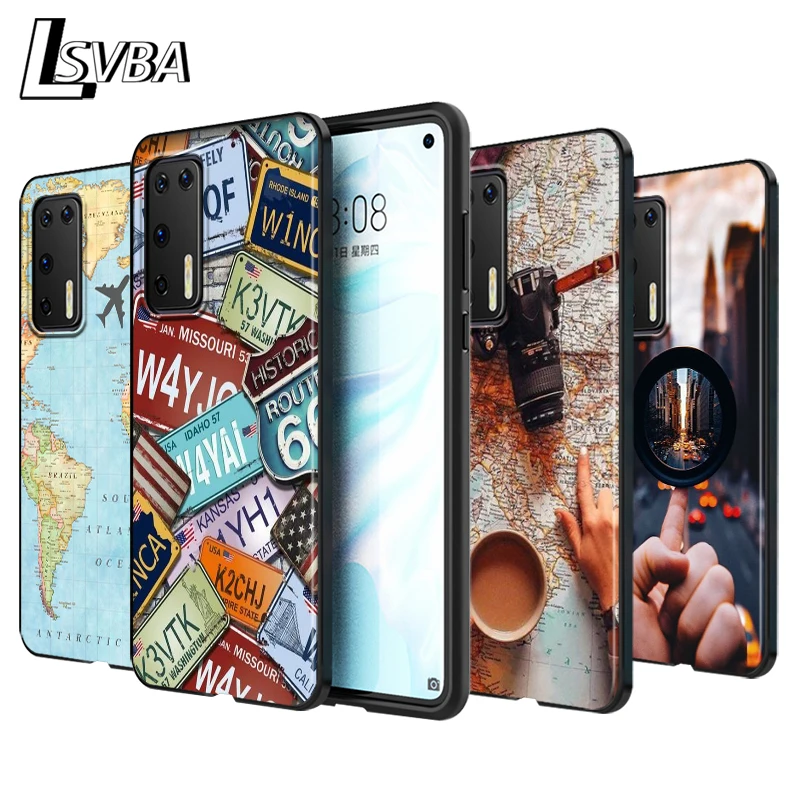 

Wanderlust Map Travel Silicone Phone Case for Huawei P30 P20 P40 Lite E Pro P Smart Z Plus 2019 P10 P9 Lite Black Cover