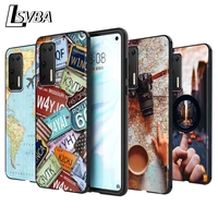 wanderlust map travel silicone phone case for huawei p30 p20 p40 lite e pro p smart z plus 2019 p10 p9 lite black cover
