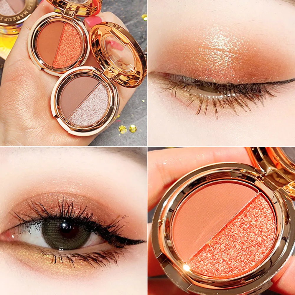 

2 Colors Matte Shimmer Eyeshadow Palette Waterproof Lasting Eye Shadow High Gloss Powder Eye Shadow Makeup Tool