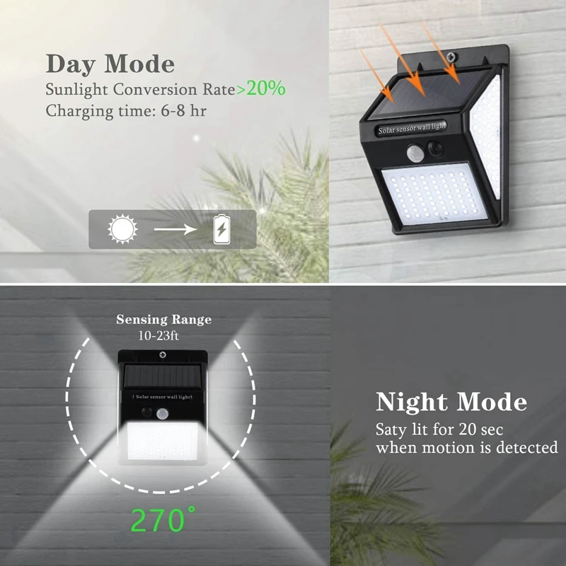 

4Pcs Solar Wall Light Outdoor 144 LED Waterproof Solar Motion Sensor Lights for Garden Patio Yard Pathway