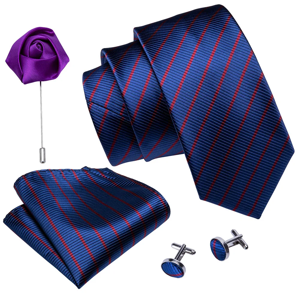 Синий Полосатый Свадебный галстук для мужчин Шелковый брошь комплекты носовых