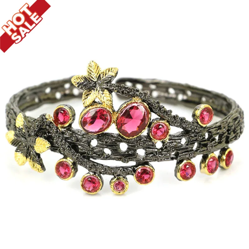 

68x37 мм винтажный большой тяжелый 45 г зеленый Tsavorite гранат фиолетовый танзанит Черный Золотой Серебряный Браслет-манжета 7,5"