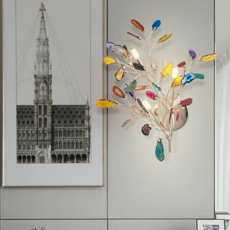

Nordic Branches Agate LED Wall Lamp Living Room Bedroom Decor Art Lights Modern Interior Lighting Decorative Lamps Home Lighting