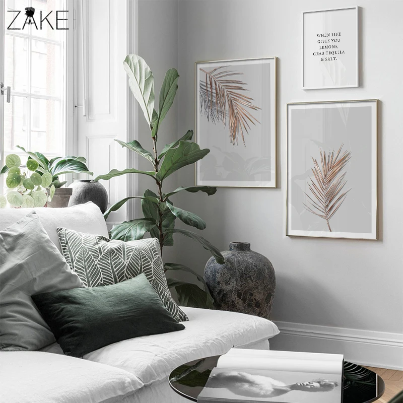 

Nordic Golden Leaf Plant Wall Art Canvas Painting Posters and Prints Wall Pictures for Living Room Modern Home Decor