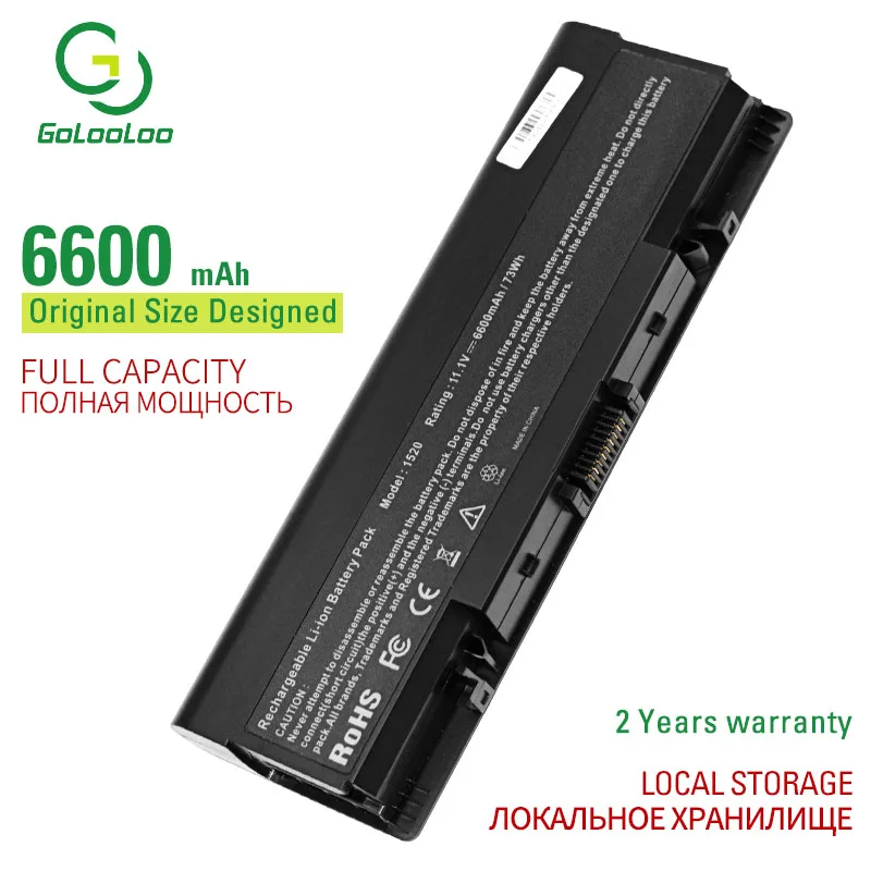 Golooloo 6600 мАч 9 ячеек Аккумулятор для ноутбука Dell 0GR99 0UW280 312 0595 451 10476 Inspiron 1520 1720 Vostro 1500