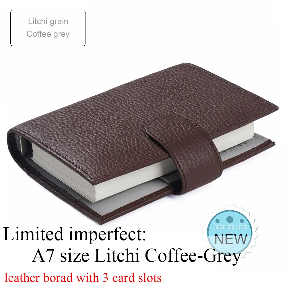 Litchi Coffee Grey Ограниченная серия неидеальных колец из натуральной кожи, записная книжка A7 размера, записывающая книжка, журнал органайзера, журнал для зарисовок, планировщик с большим карманом - Цвет: Litchi Coffee Grey