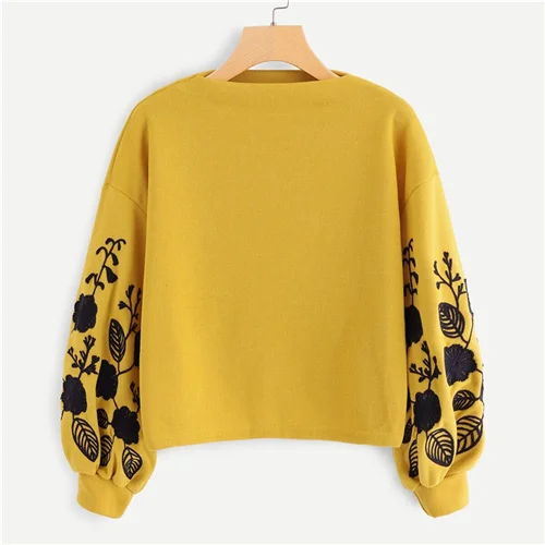 Dotfashion розовый женский пуловер с цветочной вышивкой на плече, повседневный осенний свитер с воротником-хомутом - Цвет: Yellow