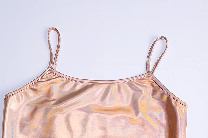 Осеннее Новое металлическое сексуальное платье на бретельках с открытой спиной