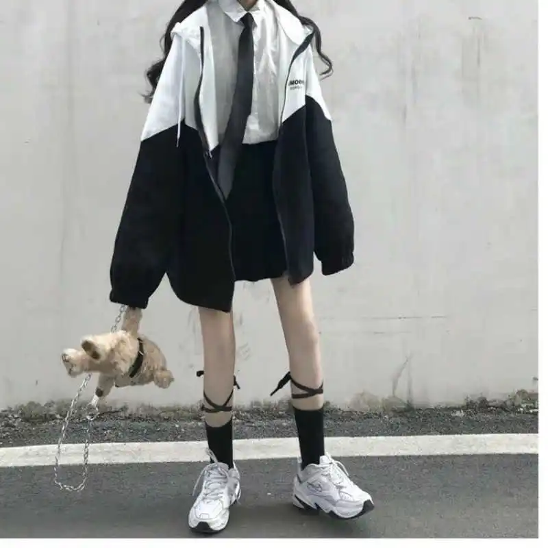 2021 Spring Autumn New Korean Stitching Hooded Cardigan Long Gothic Velvet Ladies Coat Women Fashion Tunic Jacket Bohemian |