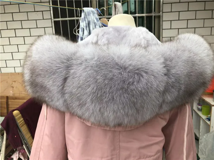 Женская парка из натурального меха, зимняя теплая большая шуба из натурального Лисьего меха, подкладка из кроличьего меха Рекс, зимняя куртка