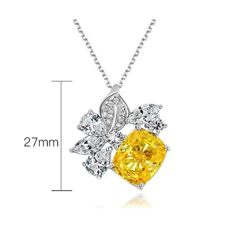 

Jazaz 100% 925 Sterling Silver Yellow High Carbon Diamond Pendant Necklace For Women Sparkling Wedding Fine Jewelry Gift B01338
