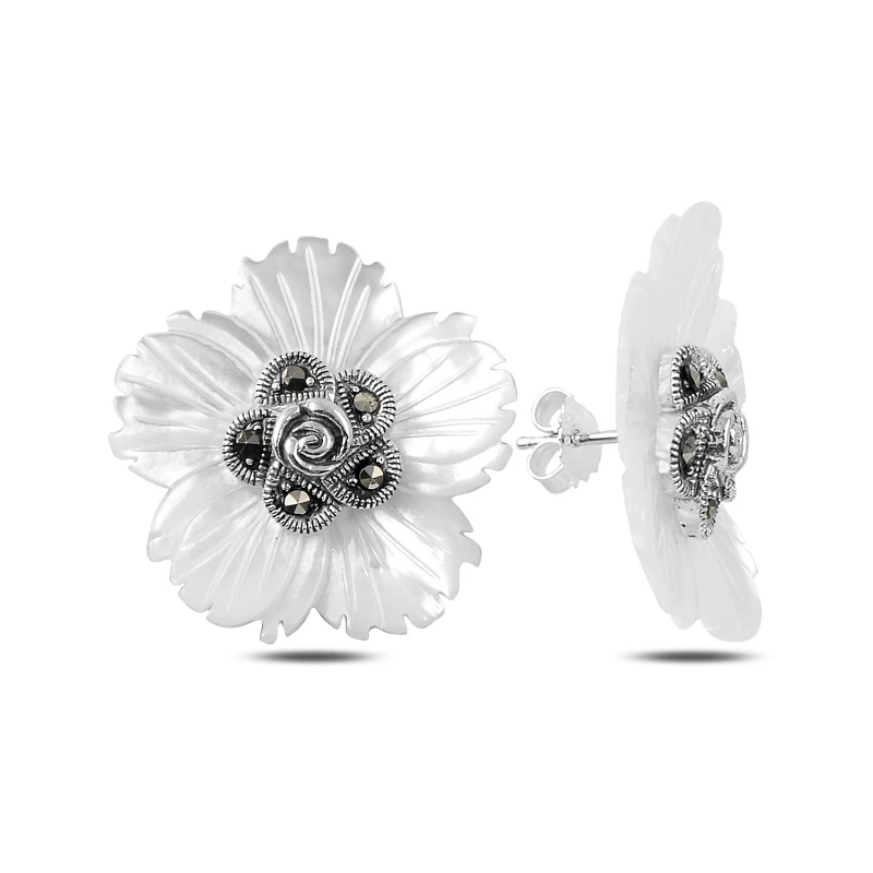 

Silverlina Silver Pearlescent & Marcasite Cubic Zirconia Flower Earrings