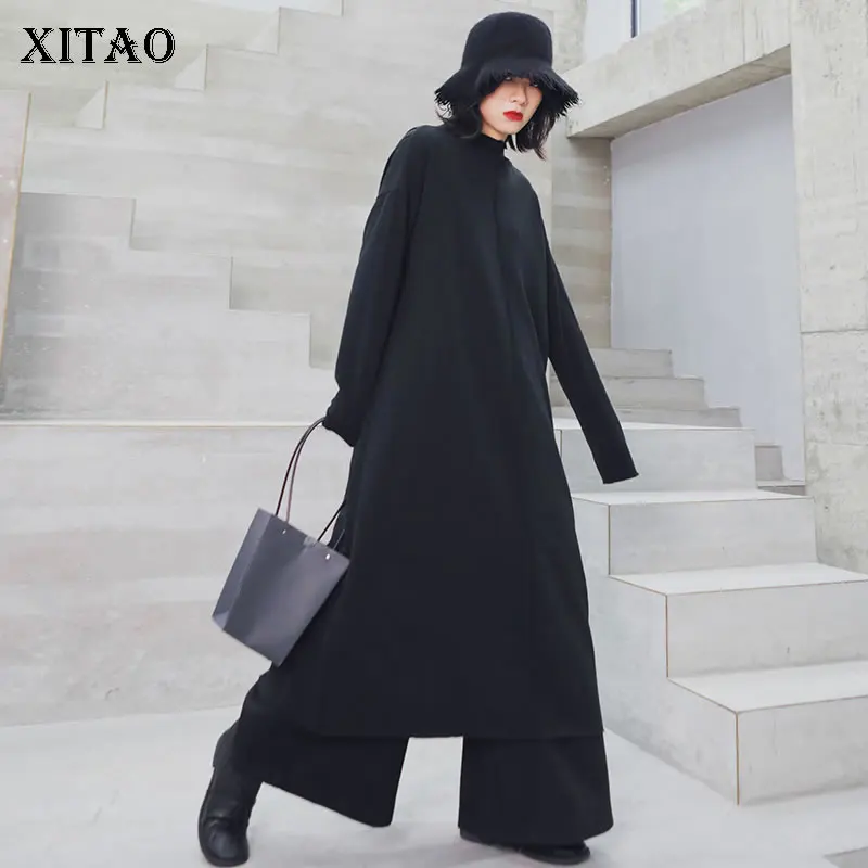 XITAO длинное черное платье женская одежда 2019 Плиссированное трикотажное большого