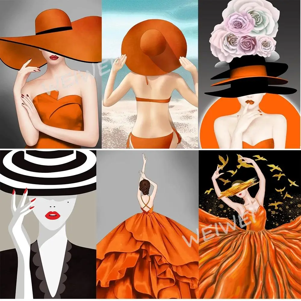 

5D Diy Art Diamond Painting Orange Series Beautiful Dress Woman Full Square/round Diamond Mosaic Embroidery Home Decoration