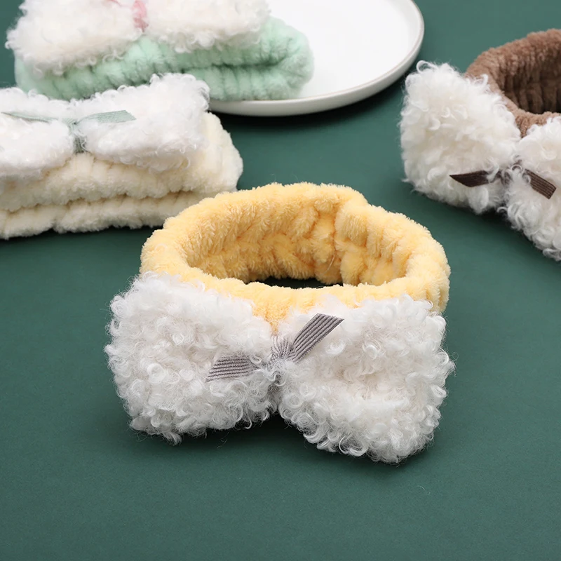 

Bath Shower Big Bow Solid Coral Fleece Headband Women Washing Face Elastic Hair Bands Cute Makeup Hairband Bowknot Headwrap