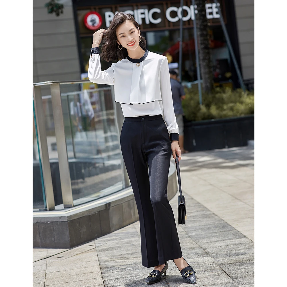 

2020 New Autumn Elegant White Polyester 90% Female Blouse Long Sleeve Office Lady Shirt Formal Tops Plus Size Clothing For Women