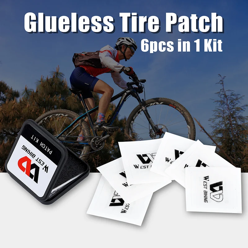 

WEST BIKING Bicycle Inner Tire Patches 6pcs/set Quick Drying Without Glue MTB Bike Tyre Patch Kit Repair Tools Bike Accessories