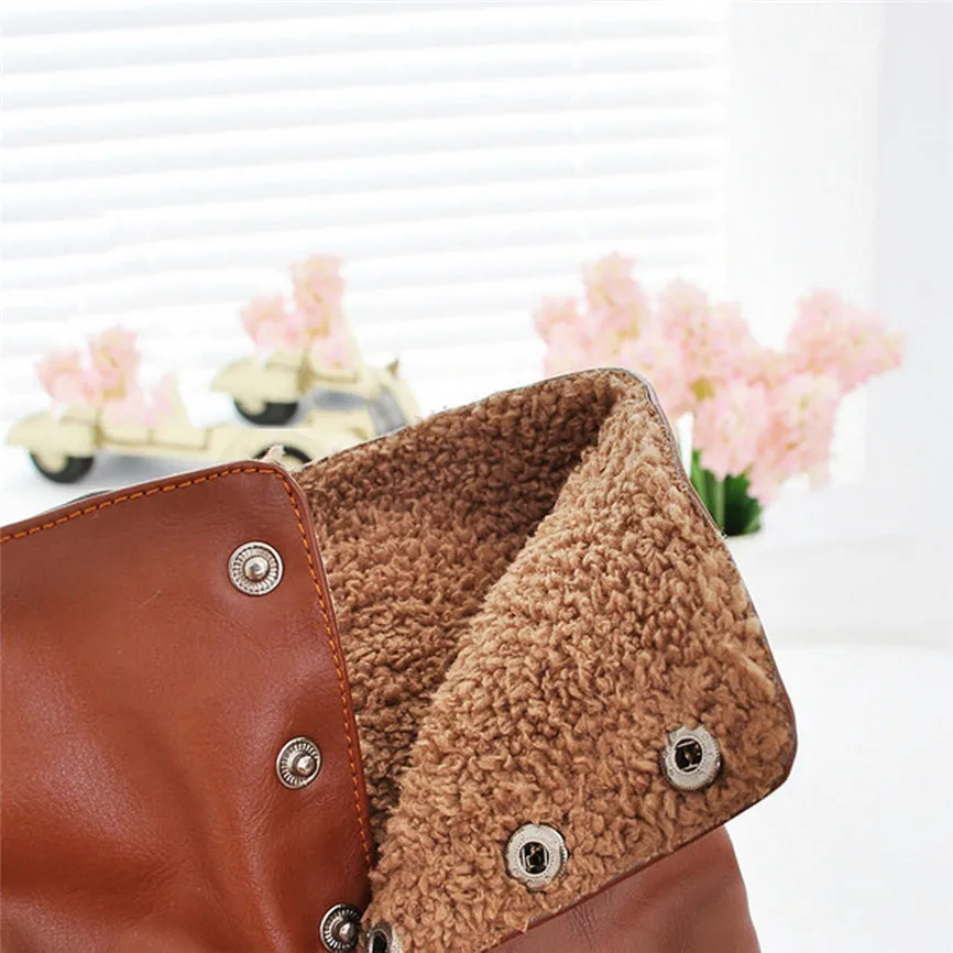 Теплые ботинки зимние женская обувь на низком каблуке в стиле ретро высокие