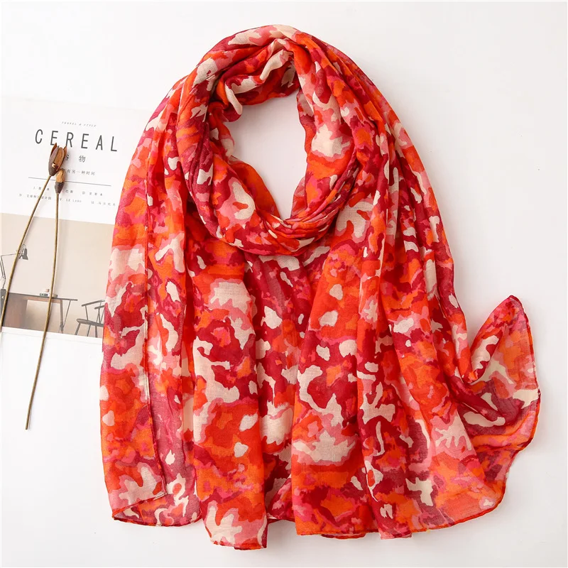 Fashion Abstract Floral Cotton Scarves for Women Spring Autumn Soft Neck Head Shawls and Wraps Lady Pashmina Bandanas |