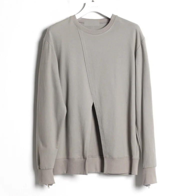 

Spring and autumn European big edition fake two loose cotton stitching men's mid long Pullover