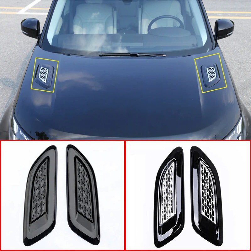 

2pcs ABS Silver Black Hood Air Vent Outlet Wing Trim For Land Rover Discovery 5 LR5 2017-2020 Car-styling External Accessories
