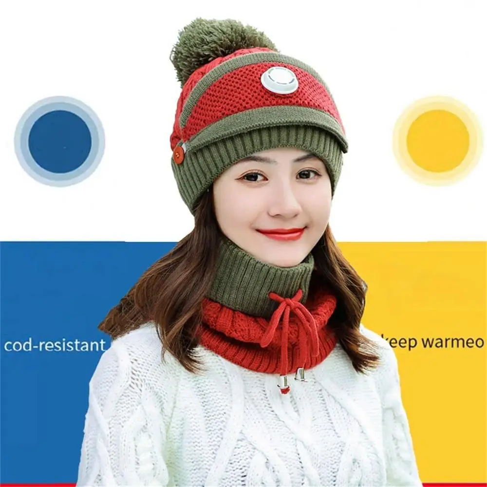 5Sets/lot Women Hats Knitted Wool Scarf Hat Pompom Cap Set Warm Winter + Mask Female Riding Bicycle Outdoor | Детская одежда и