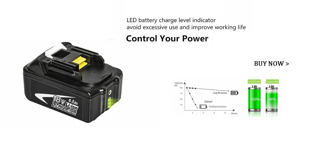 18v 6.0Ah 6000mAH перезаряжаемый аккумулятор w/светодиодный светильник для электроинструмента Makita ударный драйвер LXT400 BL1850 BL1845 TD251DZ