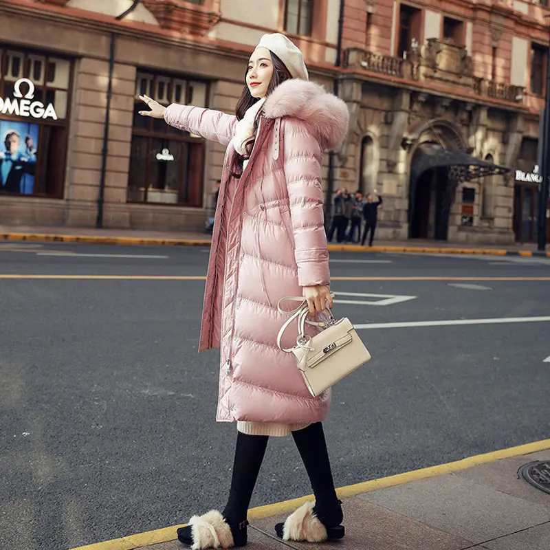 Женская куртка с воротником из натурального Лисьего меха зимняя длинная парка