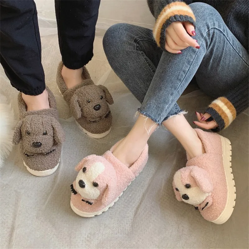 Симпатичные женские зимние домашние тапочки PXELENA мультяшная Обувь для собак