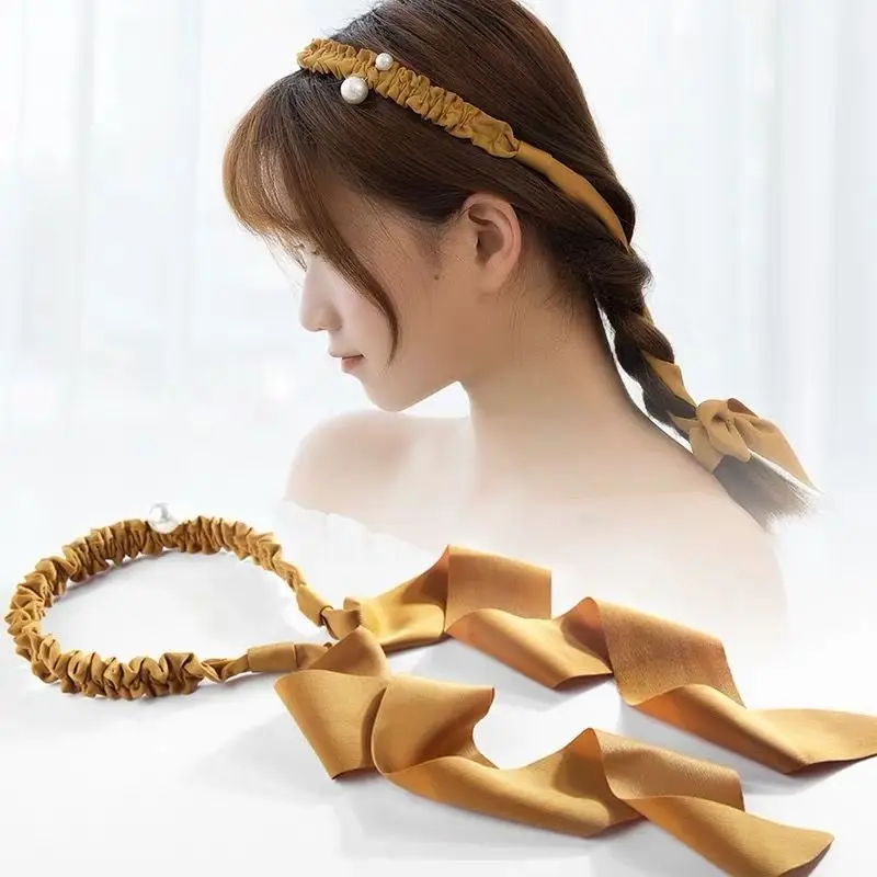 

Korean Simple Pearl Bow Headband Solid Color Japanese And Korean Retro Hair Accessories Hair Band Adult Headdress