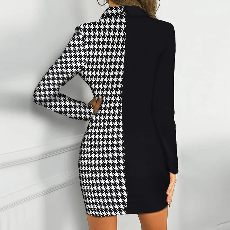 VIEUNSTA 3XL, женские деловые платья, формальные, офисные, с зубчатым воротником, на пуговицах, вечерние, Осенние, в полоску, с принтом, с длинным рукавом, мини-платье