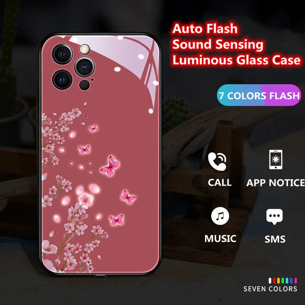 Najtaniej Retro Motyl Personalizada Funda Kolorowe Etui Na Telefon Dla IPhone 14 13 12 Mini 11 Pro Max XS XR X Pary LED Flash Cover