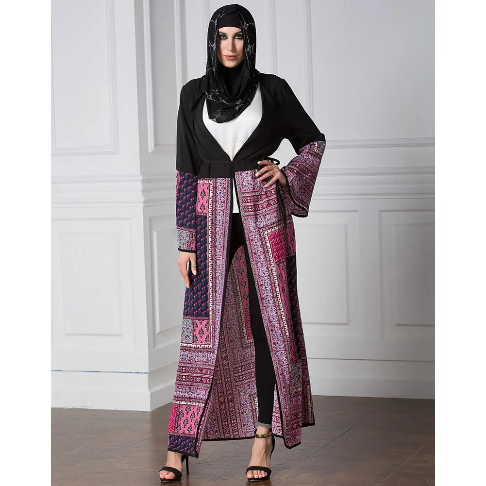 Винтаж Boho для женщин Большие размеры мусульманский кардиган с геометрическим