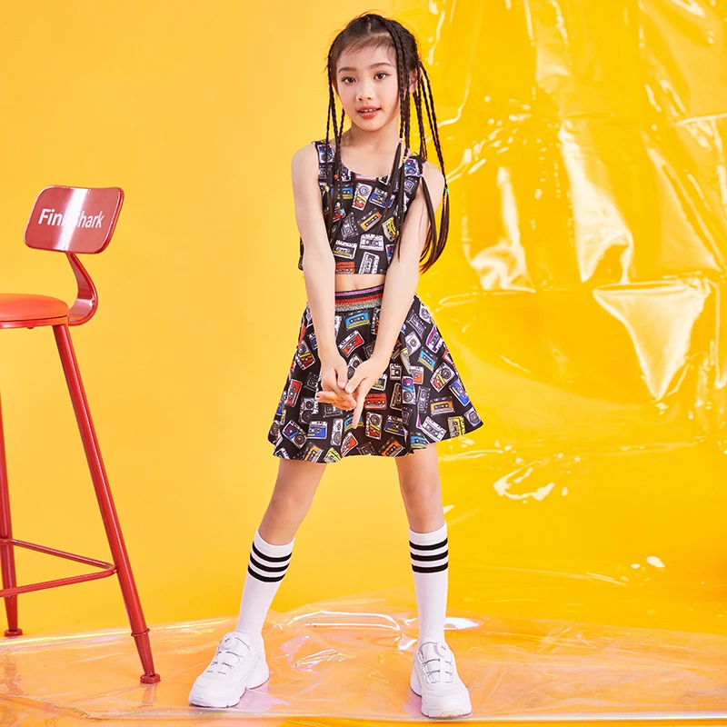 2021 Новый джаз танец костюм для детей в стиле хип-хоп Детский топ и юбка девочек