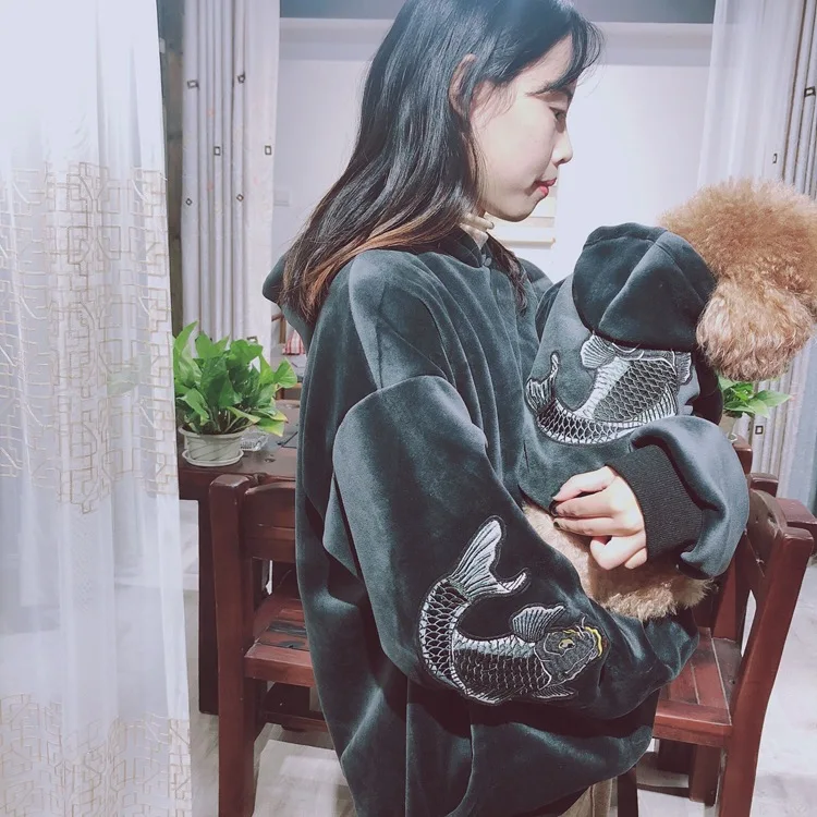 [PEITAARR] Pet Clothing Dog Clothes Sweaters Parent-child Embroidery Kungfu Style Autumn Winter Warmth Thicken | Дом и сад