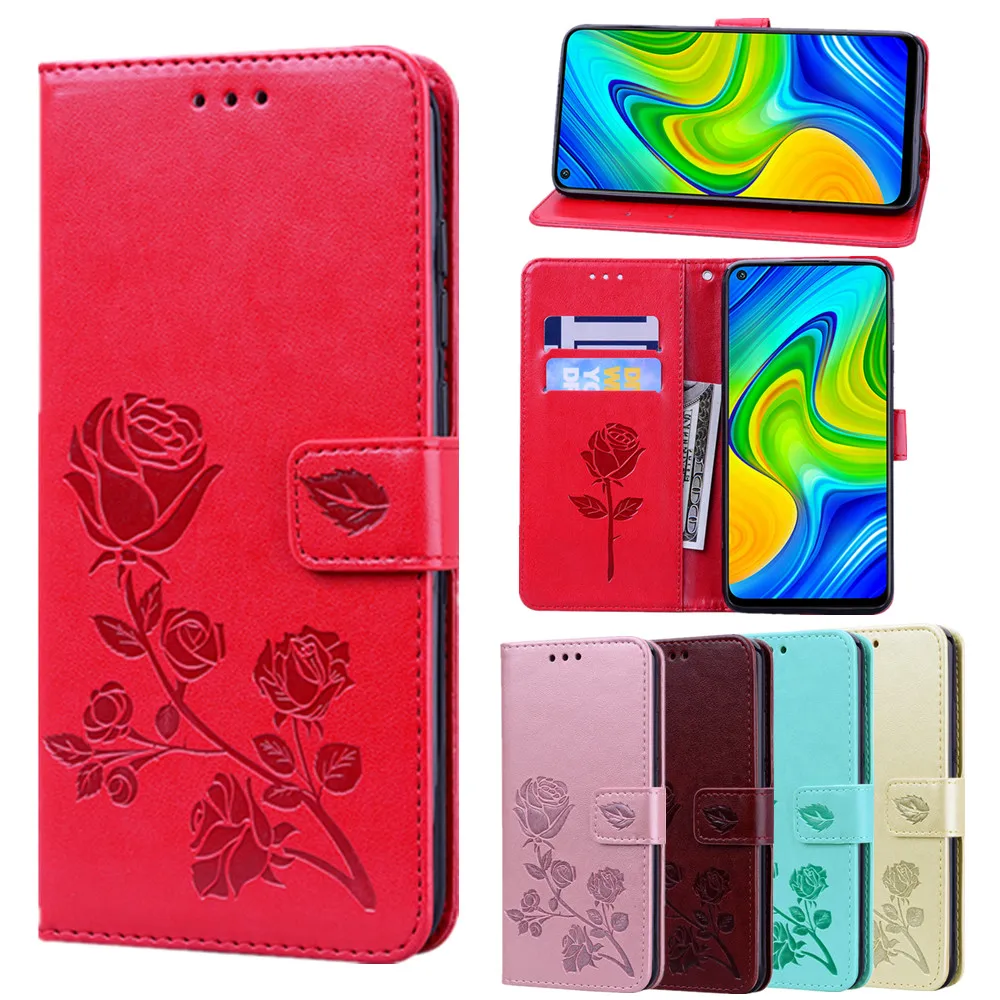 Рельефный кожаный чехол Note 10 4G для Xiaomi Redmi Note 9T, чехол для телефона, карманный грязеотталкивающий флип-чехол с кармашком для карт розы, полная...