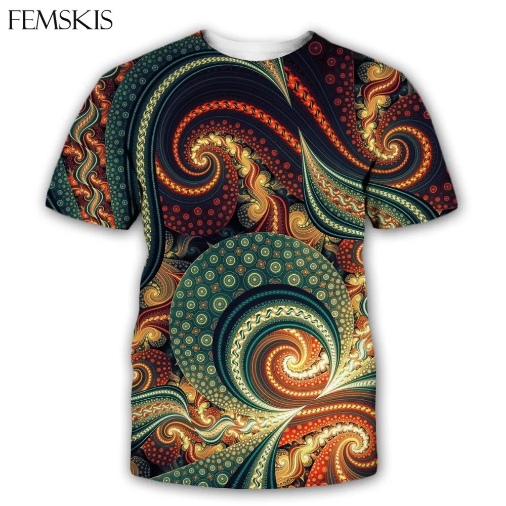 FEMSKIS мужская и женская футболка модная Psychedelic Art Graphics 3D принт рубашка летняя